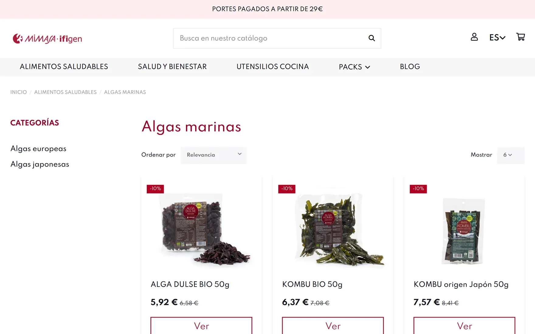 Categoría de algas marinas